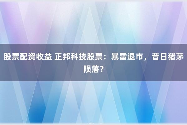 股票配资收益 正邦科技股票：暴雷退市，昔日猪茅陨落？