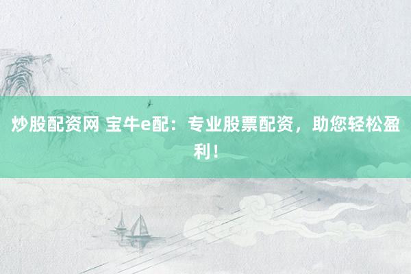 炒股配资网 宝牛e配：专业股票配资，助您轻松盈利！
