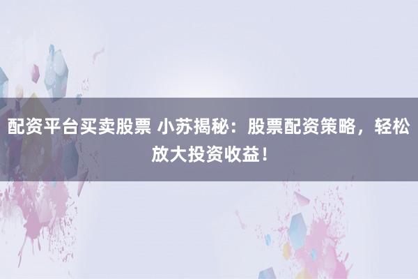 配资平台买卖股票 小苏揭秘：股票配资策略，轻松放大投资收益！