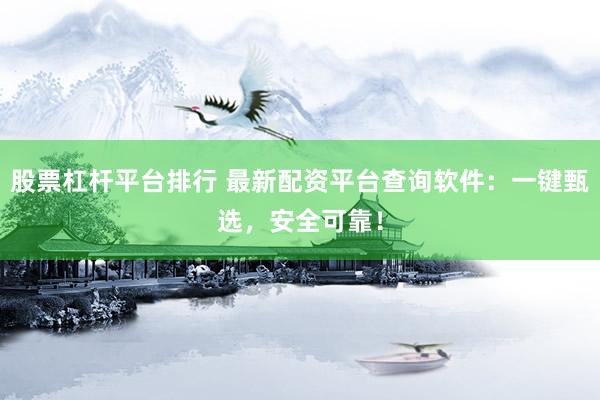 股票杠杆平台排行 最新配资平台查询软件：一键甄选，安全可靠！