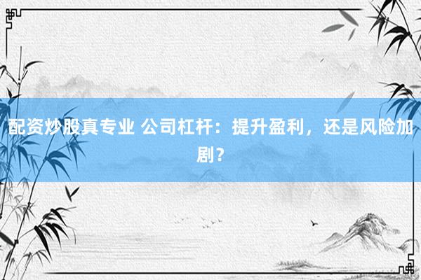 配资炒股真专业 公司杠杆：提升盈利，还是风险加剧？