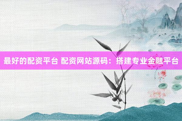 最好的配资平台 配资网站源码：搭建专业金融平台