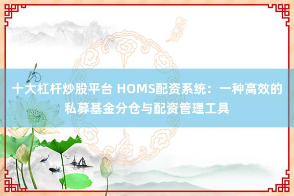 十大杠杆炒股平台 HOMS配资系统：一种高效的私募基金分仓与配资管理工具