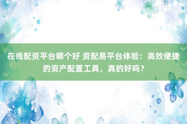 在线配资平台哪个好 资配易平台体验：高效便捷的资产配置工具，真的好吗？