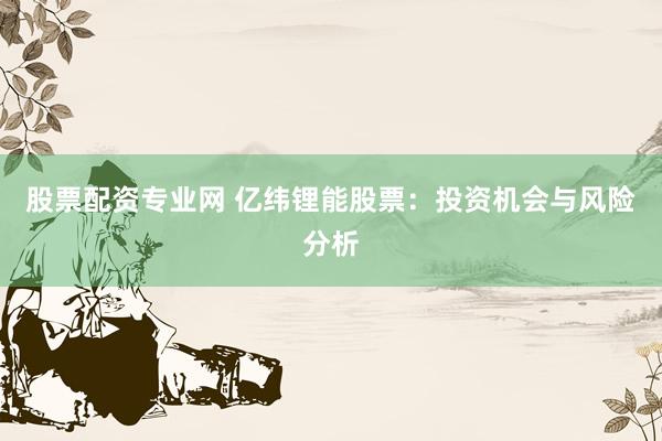股票配资专业网 亿纬锂能股票：投资机会与风险分析
