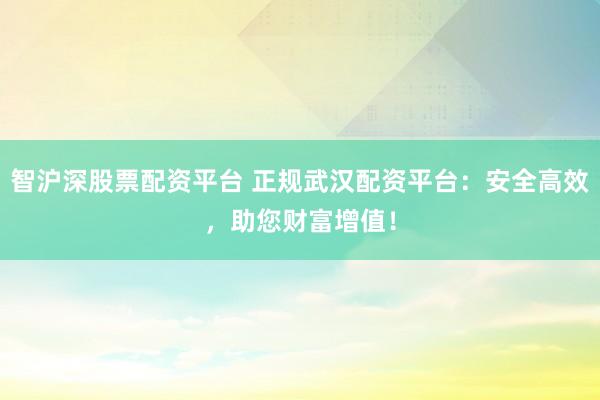 智沪深股票配资平台 正规武汉配资平台：安全高效，助您财富增值！