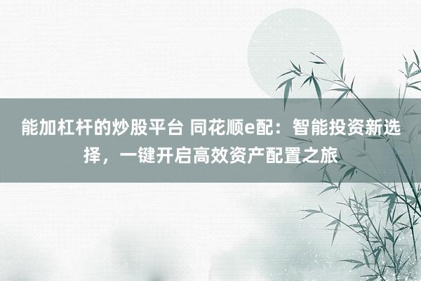 能加杠杆的炒股平台 同花顺e配：智能投资新选择，一键开启高效资产配置之旅