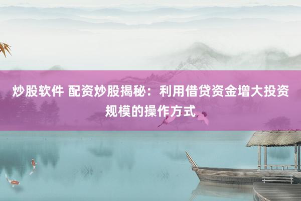 炒股软件 配资炒股揭秘：利用借贷资金增大投资规模的操作方式